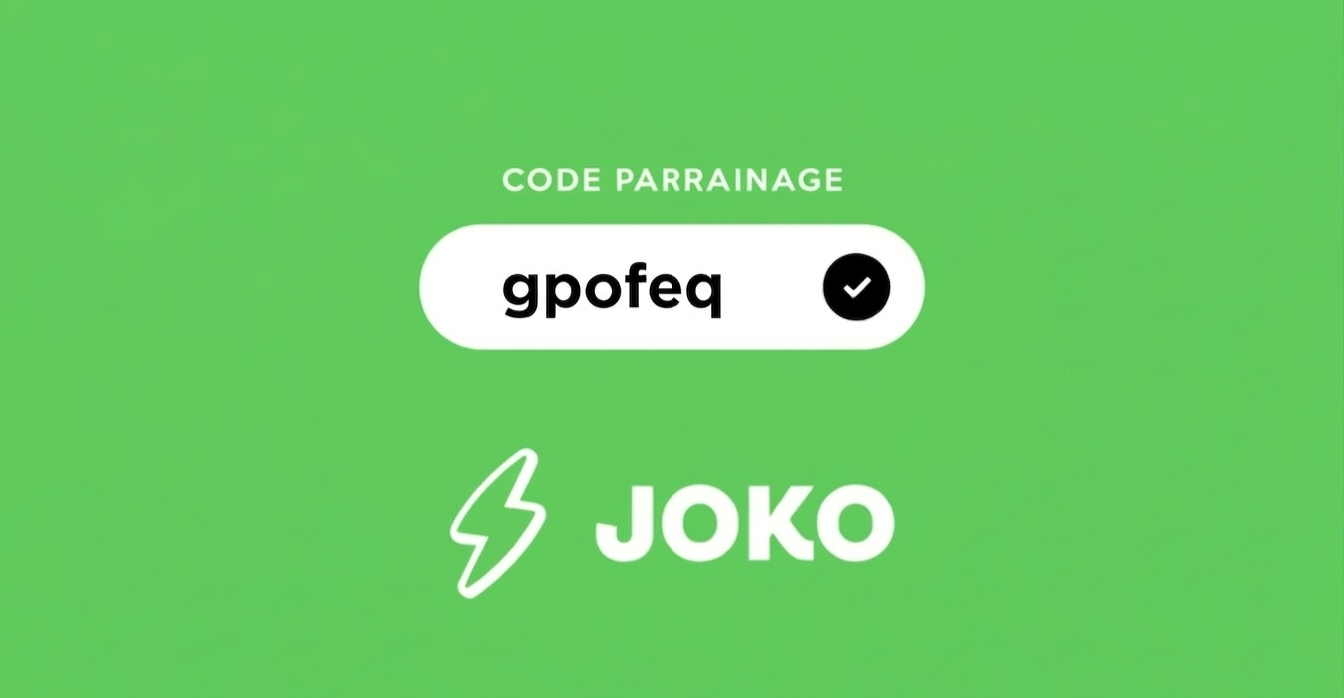 Preuve et image de l'application Joko affichant le code parrainage gpofeq
