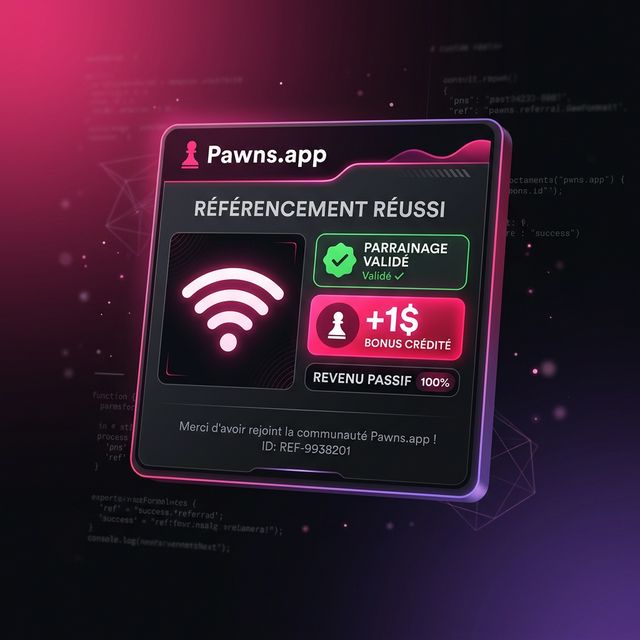 Preuve de parrainage Pawns.app : +1$ de bonus et revenu passif 100% automatique